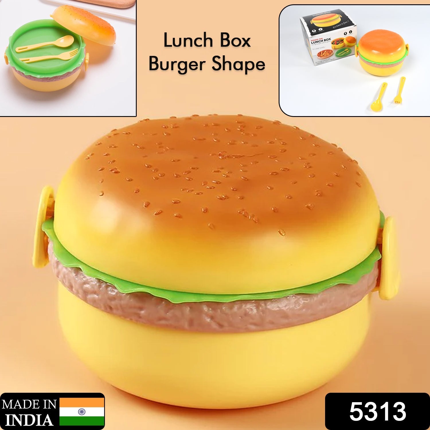 5313 Burger Shape Lunch Box Plastic Lunch Box Food Container Sets Double Layer Lunchbox 1000ml With 2 Spoon Applicable to Kids and Elementary School Students 5313 Burger Shape Lunch Box Plastic Lunch Box Food Container Sets Double Layer Lunchbox 1000ml With 2 Spoon Applicable to Kids and Elementary School Students